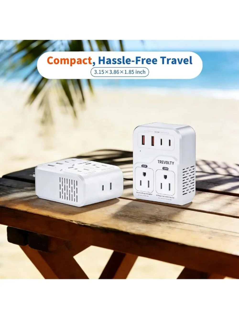 2000W Voltage Converter for European Travel, 7-in-1 Adapter with 3 AC/2 USB